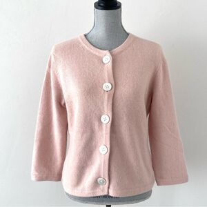 Banana Republic Soft Angora Lambs Wool Pink Sweater Mother of Pearl Buttons Sz L